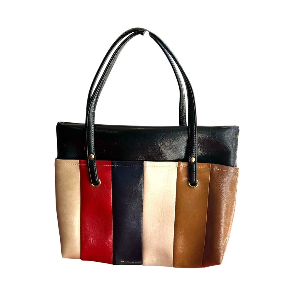 Vintage 70s Mod Handbag Purse Colorblock Pleather Mint Cond